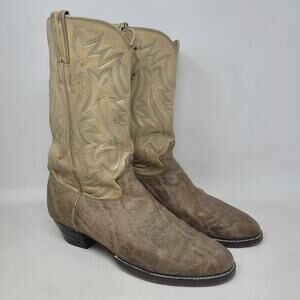 Vintage Justin Boots EXOTIC Mens 9.5D Beige Tan Leather Western Cowboy USA B1707